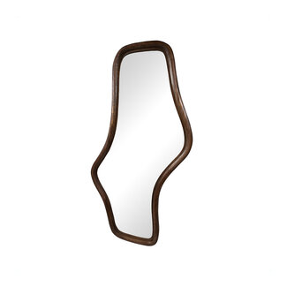 Brooz Wavy Spiegel 121 cm Mango Matt Walnut – Organische Design Spiegel met Walnootkleurige Houten Lijst