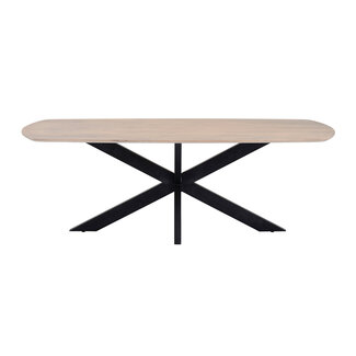 Brooz Deens Ovale Eettafel 160 cm Akagi Ashblond – Scandinavische Eiken Look met Zwart Kruispoot Onderstel