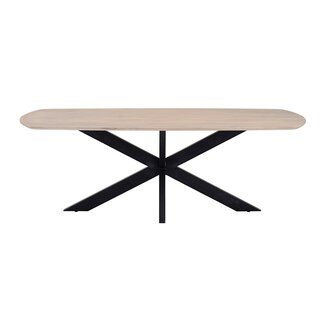Brooz Deens Ovale Eettafel Akagi Ashblond 180 cm – Houten Eettafel met Zwart Kruispoot Onderstel