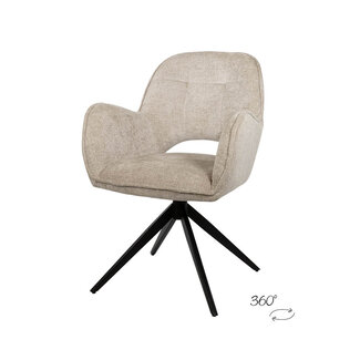 Brooz Draaibare eetkamerstoel Alicia met armleuningen en spinpoot – Cremona stof Taupe (set van 2)