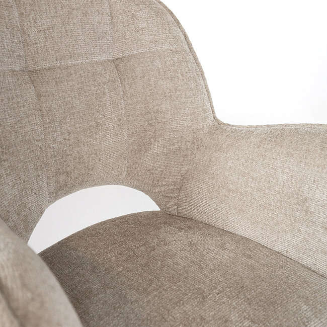 Brooz Draaibare eetkamerstoel Alicia met armleuningen en spinpoot – Cremona stof Taupe (set van 2)