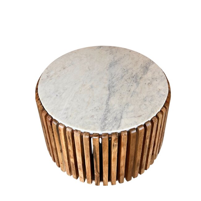 Brooz Salontafel Dex Ø85 cm Baswada Marmer & Acaciahout – Luxe Design Salontafel