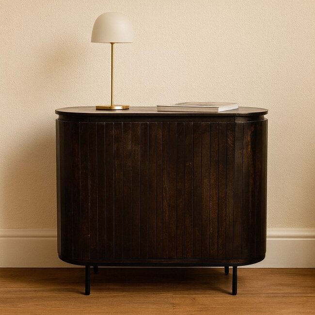 Brooz Dressoir Marly – mangohout dark walnut met stalen onderstel