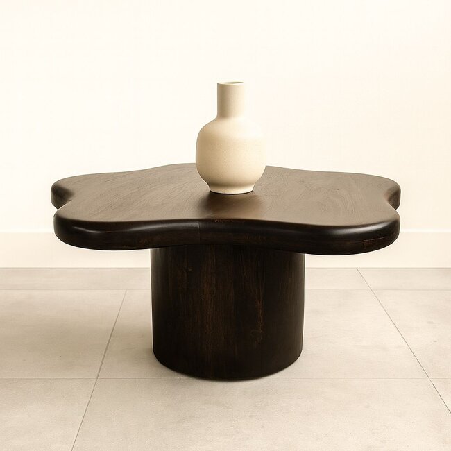 Brooz Salontafel Mees Ø90 Walnoot Bruin – Organische Design Salontafel van Hout