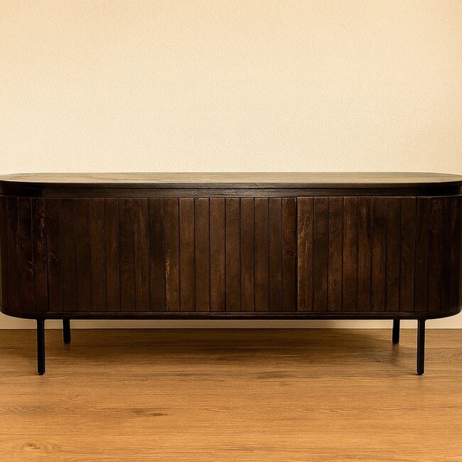 Brooz TV meubel Marly 170  – mangohout dark walnut met zwart stalen onderstel