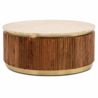 Brooz Salontafel Rens Ø90 | Travertin & Walnoot