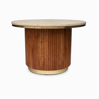 Brooz Salontafel Rens Ø75 cm – Travertin Look Salontafel met Gouden Details