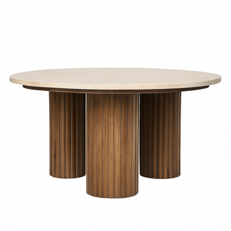 Brooz Salontafel Ron Ø90 | Travertinlook & Walnoot