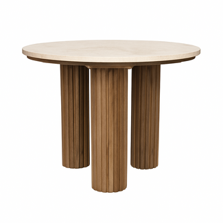 Brooz Salontafel Ron Ø60 cm – Travertin Look Salontafel met Houten Onderstel