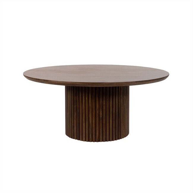 Brooz Salontafel Congo Ø90 Mango Dark Walnut – Ronde Design Salontafel met Lattenvoet