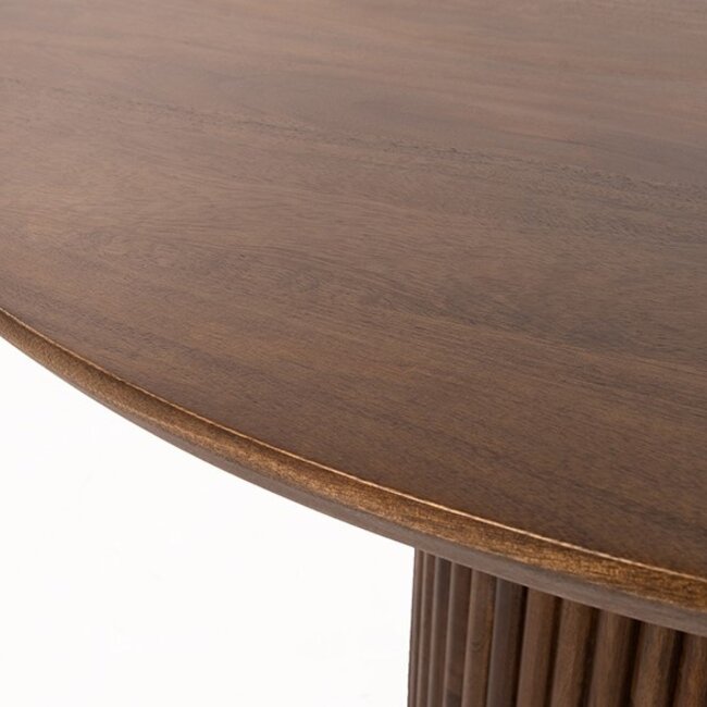 Brooz Salontafel Congo Ø90 Mango Dark Walnut – Ronde Design Salontafel met Lattenvoet