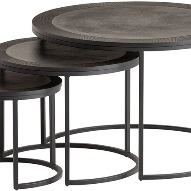 Brooz Siena Salontafel Set van 3 Zwart – Luxe Ronde Nesttafels met Metalen Onderstel