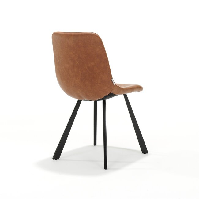 RV Design Eetkamerstoel Bari zonder armleuningen – vintage stof Cognac met zwart frame