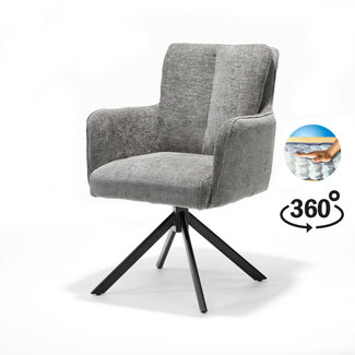 RV Design Draaibare eetkamerstoel Alex met armleuningen en pocketvering – Cremona lichtgrijs