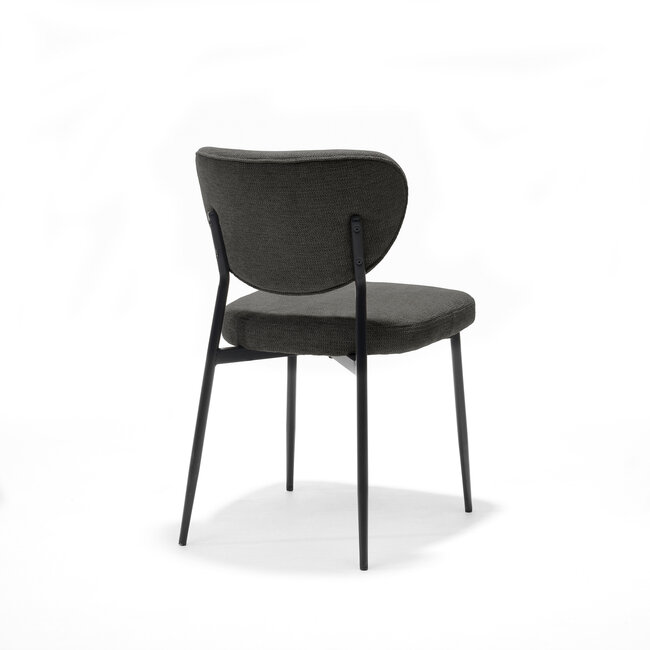 RV Design Eetkamerstoel Lucas – Aragon stof Antraciet met zwart metalen onderstel