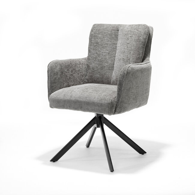 RV Design Draaibare eetkamerstoel Alex met armleuningen en pocketvering – Cremona lichtgrijs