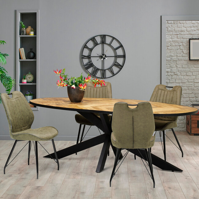 RV Design Eetkamerstoel Penta zonder armleuningen met handgreep – Soft stof groen