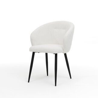 RV Design Eetkamerstoel Kelly – Teddy stof Ivory met zwart metalen onderstel