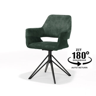 RV Design Draaibare eetkamerstoel Katy met armleuningen en auto-return – Aurora Velours stof Hunter