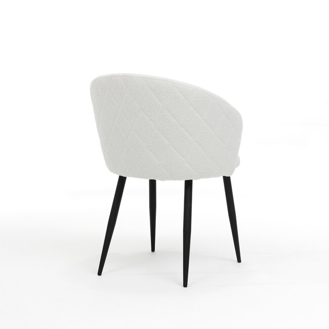 RV Design Eetkamerstoel Kelly – Teddy stof Ivory met zwart metalen onderstel
