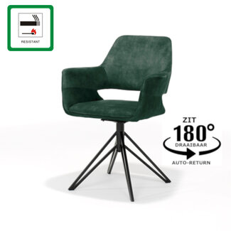 RV Design Draaibare eetkamerstoel Katy met armleuningen en auto-return – Aurora Velours stof Hunter