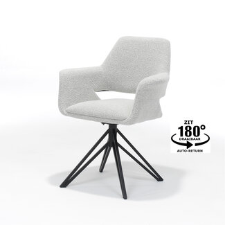 RV Design Draaibare eetkamerstoel Katy met armleuningen en auto-return –  Teddy Stof Champagne