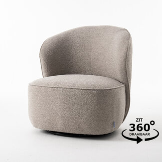 RV Design Luxe draaifauteuil Sammy – Teddy stof Naturel met 360° draaifunctie en pocketvering