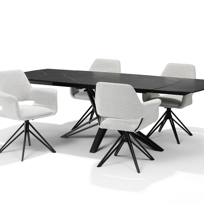 RV Design Draaibare eetkamerstoel Katy met armleuningen en auto-return –  Teddy Stof Champagne