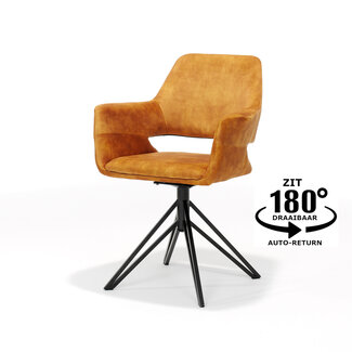 RV Design Draaibare eetkamerstoel Katy met armleuningen en auto-return – Aurora Velours stof Gold
