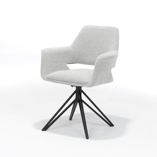 RV Design Draaibare eetkamerstoel Katy met armleuningen en auto-return –  Teddy Stof Champagne