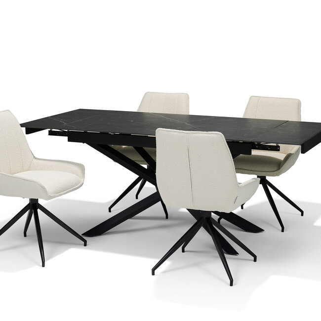 RV Design Draaibare eetkamerstoel Montana met armleuningen – teddy stof ecru