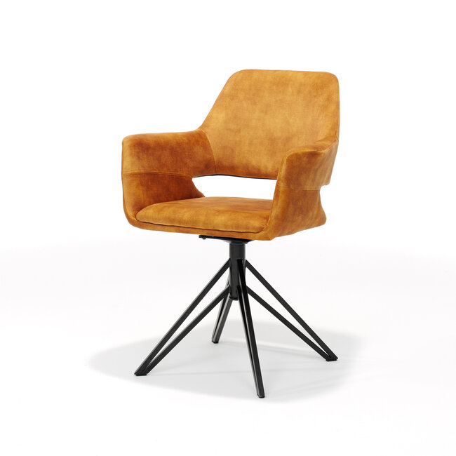 RV Design Draaibare eetkamerstoel Katy met armleuningen en auto-return – Aurora Velours stof Gold