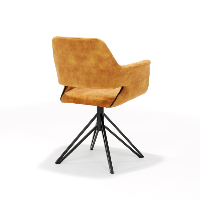 RV Design Draaibare eetkamerstoel Katy met armleuningen en auto-return – Aurora Velours stof Gold