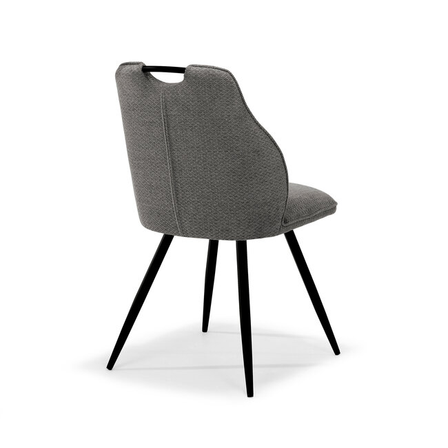 RV Design Eetkamerstoel Adele met handgreep – Retro Bliss stof antraciet met zwart metalen onderstel