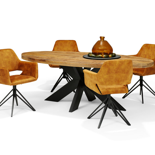 RV Design Draaibare eetkamerstoel Katy met armleuningen en auto-return – Aurora Velours stof Gold