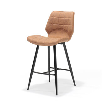 RV Design Industriële barkruk Borgo met zwart onderstel – Soft stof  Cognac