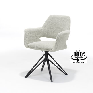 RV Design Draaibare eetkamerstoel Katy met armleuningen en auto-return – Teddy stof Ivory