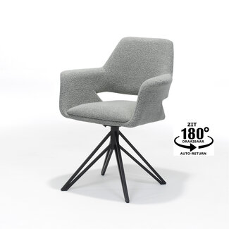 RV Design Draaibare eetkamerstoel Katy met armleuningen en auto-return – Teddy stof Steel