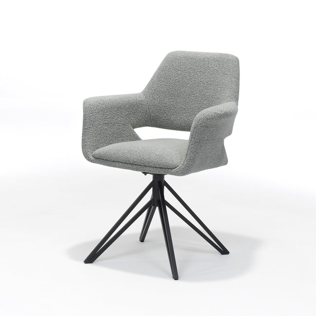 RV Design Draaibare eetkamerstoel Katy met armleuningen en auto-return – Teddy stof Steel