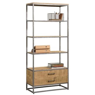 - Boekenkast Lagoon – mangohout met 2 lades en zwart metalen frame