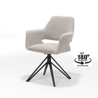 RV Design Draaibare eetkamerstoel Katy met armleuningen en auto-return – Teddy stof naturel