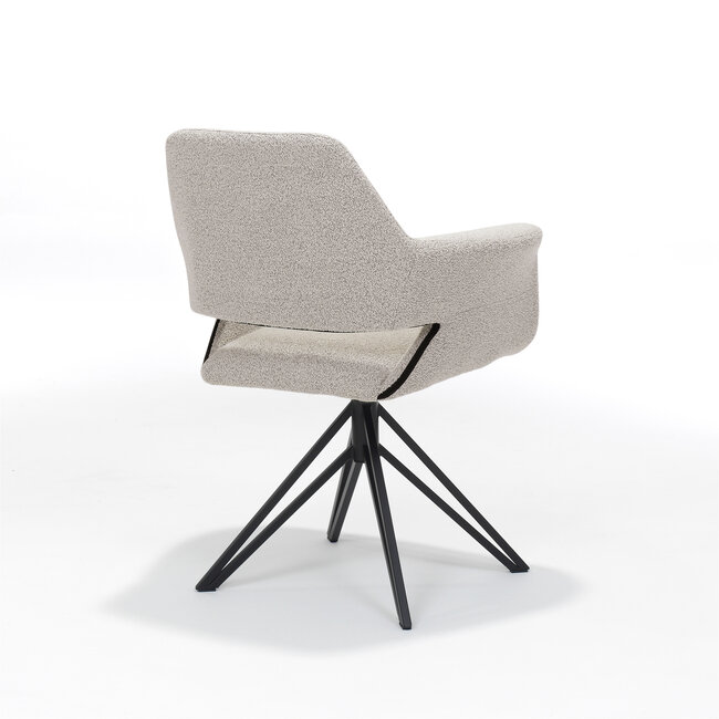 RV Design Draaibare eetkamerstoel Katy met armleuningen en auto-return – Teddy stof naturel