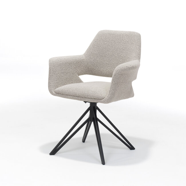RV Design Draaibare eetkamerstoel Katy met armleuningen en auto-return – Teddy stof naturel