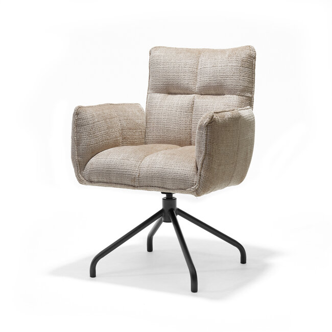 RV Design Draaibare eetkamerstoel Nova met armleuningen en pocketvering – Cremona Beige