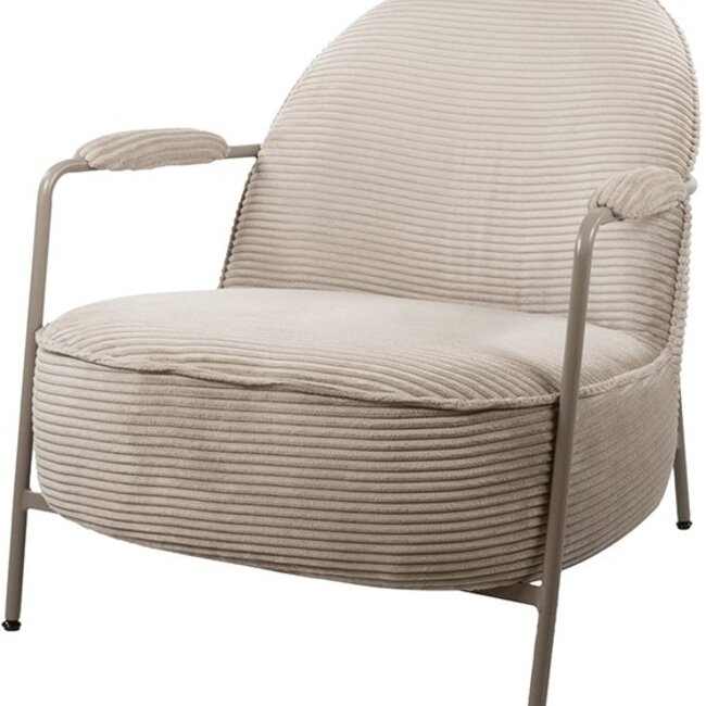 Brooz Moderne fauteuil Elton – ribstof sand met metalen frame