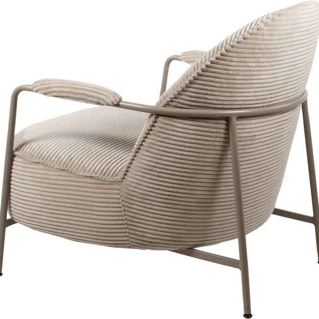 Brooz Moderne fauteuil Elton – ribstof sand met metalen frame
