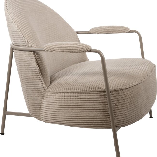 Brooz Moderne fauteuil Elton – ribstof sand met metalen frame