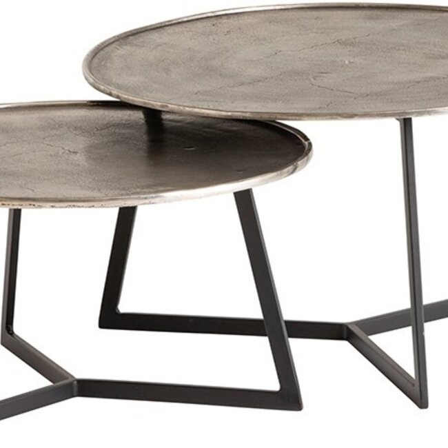 Brooz Interlagos salontafel set van 2 – raw nickel met black patina, rond design
