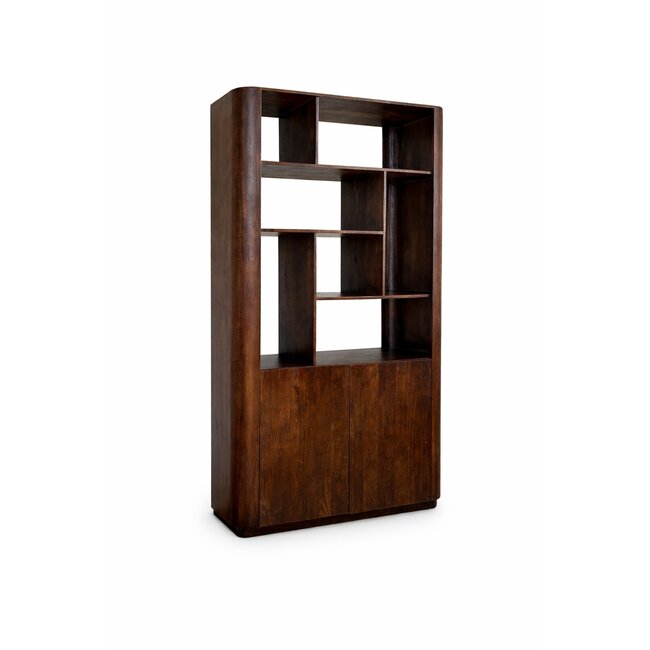 Brooz Ralph vakkenkast 120 cm – walnoot bruin met open vakken en deuren