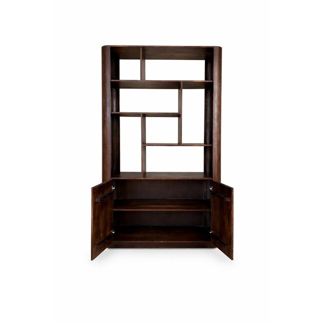 Brooz Ralph vakkenkast 120 cm – walnoot bruin met open vakken en deuren